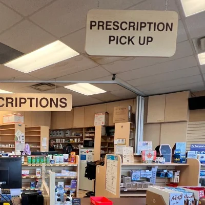 Prescription pick-up counter at Your Care Pharmacy